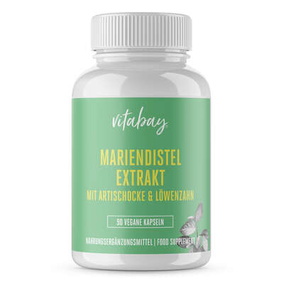 Sie sehen eine Packung Vitabay Mariendistel Extrakt mit Artischocke & Löwenzahn Kapseln, Produktbild: 01 Vitabay Mariendistel Extrakt mit Artischocke & Löwenzahn Kapseln, A-Nr.: 5878724 - 01
