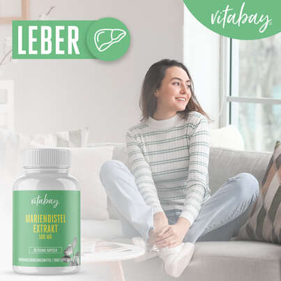 Sie sehen eine Packung Vitabay Mariendistel Extrakt mit Artischocke & Löwenzahn Kapseln, Produktbild: 04 Vitabay Mariendistel Extrakt mit Artischocke & Löwenzahn Kapseln, A-Nr.: 5878724 - 04