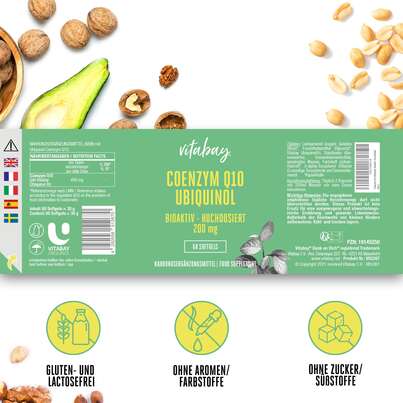 Sie sehen eine Packung Vitabay Coenzym Q10 Ubiquinol Weichkapseln, Produktbild: 06 Vitabay Coenzym Q10 Ubiquinol Weichkapseln, A-Nr.: 5878687 - 06