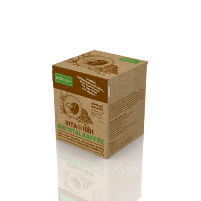 Sie sehen eine Packung VITA1001 - Bio Vitalkaffee (PREMIUM REISHI-Kaffee) | Holzfaser-Kapsel | 10er ÖKO-Box (Nespresso kompatibel), Produktbild: 01 VITA1001 - Bio Vitalkaffee (PREMIUM REISHI-Kaffee) | Holzfaser-Kapsel | 10er ÖKO-Box (Nespresso kompatibel), A-Nr.: 5684109 - 01