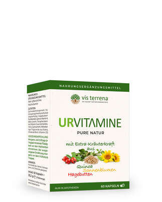 Sie sehen eine Packung vis terrena® URVITAMINE Kapseln, Produktbild: 01 vis terrena® URVITAMINE Kapseln, A-Nr.: 4852792 - 01
