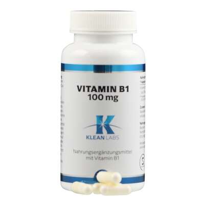 Sie sehen eine Packung Vitamin B1 100 mg Klean Labs Kapseln, Produktbild: 04 Vitamin B1 100 mg Klean Labs Kapseln, A-Nr.: 5787967 - 04