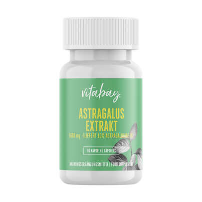 Sie sehen eine Packung Vitabay Astragalus Extrakt 1600 mg Kapseln, Produktbild: 01 Vitabay Astragalus Extrakt 1600 mg Kapseln, A-Nr.: 5878380 - 01