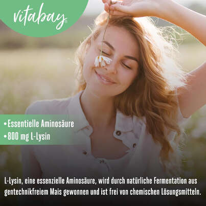 Sie sehen eine Packung Vitabay L-Lysin 800mg Tabletten, Produktbild: 03 Vitabay L-Lysin 800mg Tabletten, A-Nr.: 5878641 - 03