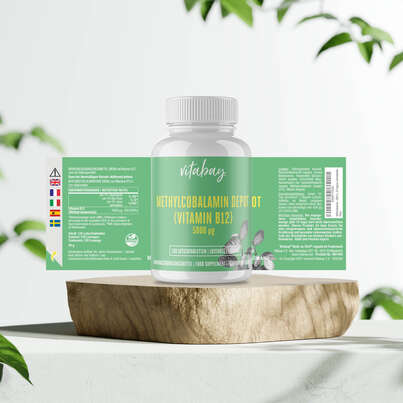 Sie sehen eine Packung Vitabay Vitamin B12 Depot 5000 mcg Lutschtabletten, Produktbild: 05 Vitabay Vitamin B12 Depot 5000 mcg Lutschtabletten, A-Nr.: 5878486 - 05